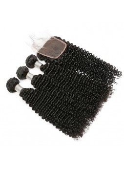 Bundles with closure  8a+ quality virgin remy hair kinky curl